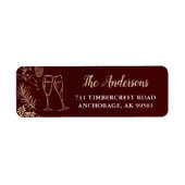 Étiquette Red & Gold Floral Champagne Adresse de fête de vac (Devant)