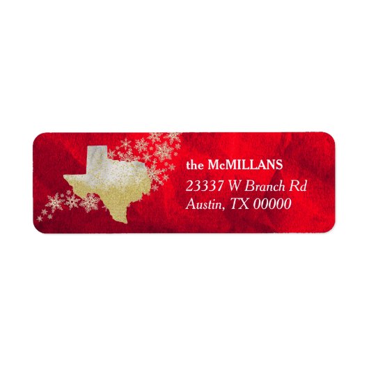 Étiquette Red Gold Snowflake Texas Adresse de retour (Devant)