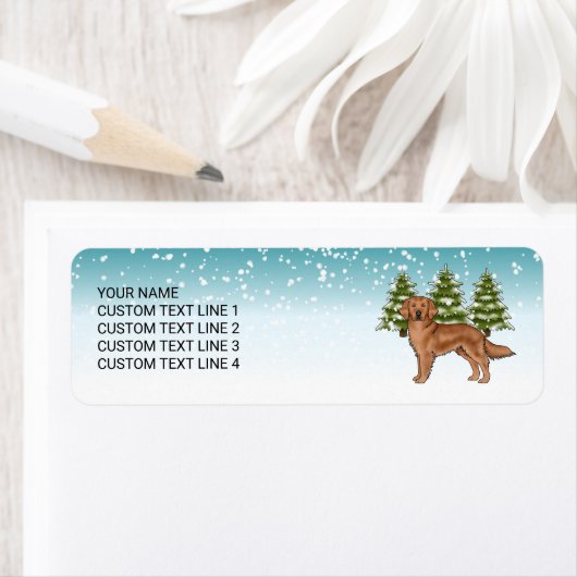 Étiquette Red Golden Retriever Chien Bleu hiver Noël (En situation)