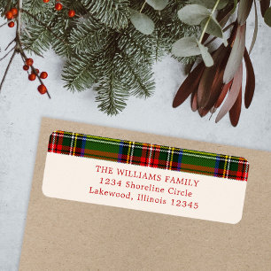Étiquette Red Green Classic Christmas Plaid Adresse de retou