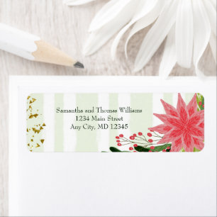 Étiquette Red Green Gold Sparkle Poinsettia retour de Noël