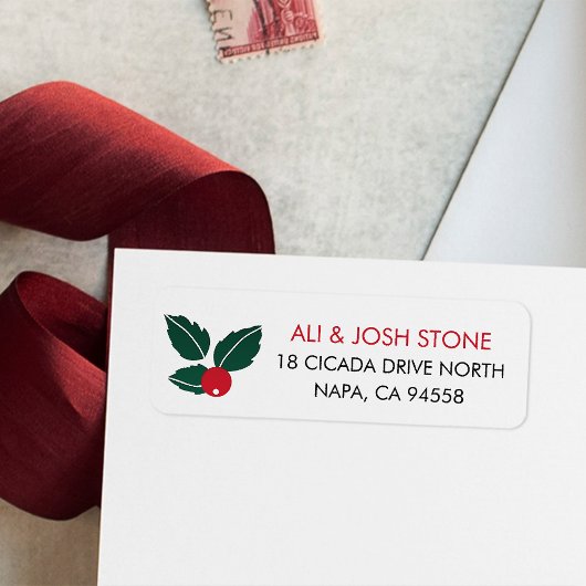 Étiquette Red & Green Hollyberry | Christmas Return Address