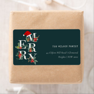 Étiquette Red Green White Merry Christmas Foliing Adresse