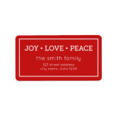 Étiquette Red Joy Love Peace Modern Holiday Adresse : (Devant)
