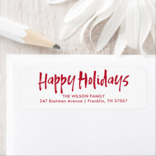Étiquette Red Modern Lettering Happy Holidays Adresse