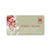 Étiquette Red & Moss Bamboo Feuille Mariage chinois Adresse (Devant)