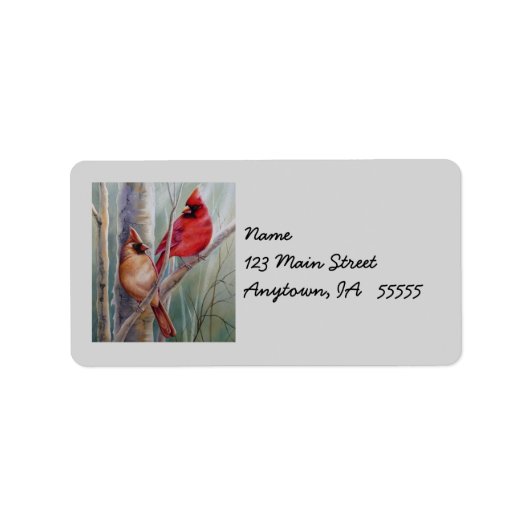 Étiquette Red Northern Cardinal Bird Pair Aquarelle Art (Devant)
