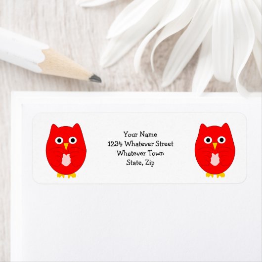 Étiquette Red Owl Design Return Address (En situation)
