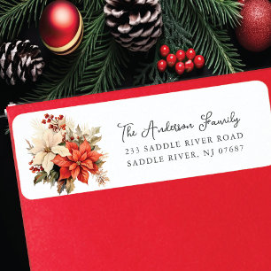 Étiquette Red Poinsettia Flower Adresse de retour