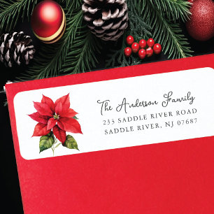 Étiquette Red Poinsettia Flower Adresse de retour
