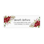 Étiquette Red Poinsettia Holly Christmas Adresse<br><div class="desc">Etonnante aquarelle rouge poinsettia fleurs blanches avec des tiges saintes et des baies bouquet floral pour la saison de Noël. Visitez notre boutique pour voir notre collection de charmantes poinsettia festives.</div>