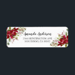 Étiquette Red Poinsettia Holly Christmas Adresse<br><div class="desc">Etonnante aquarelle rouge poinsettia fleurs blanches avec des tiges saintes et des baies bouquet floral pour la saison de Noël. Visitez notre boutique pour voir notre collection de charmantes poinsettia festives.</div>