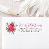 Étiquette Red Poinsettia Joyeux Noël Adresse de retour (En situation)