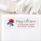Étiquette Red Poppy & Cornflower Rustic Wood Adresse de reto (En situation)