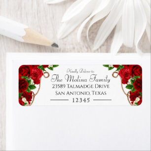 Étiquette Red Rose Charro Quinceanera Adresse de retour