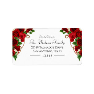Étiquette Red Rose Floral Charro Quinceanera Adresse