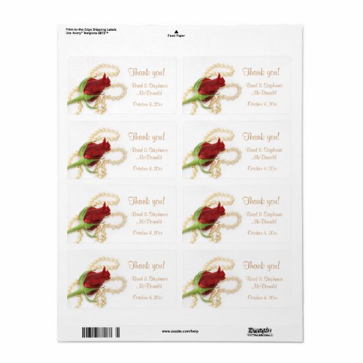 Étiquette Red Rose Pearls (Feuille entière)