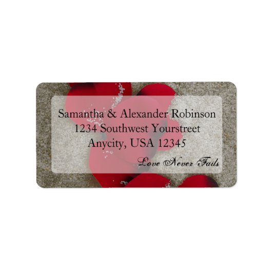 Étiquette Red Rose Petals sur Sand Beach Mariage (Devant)