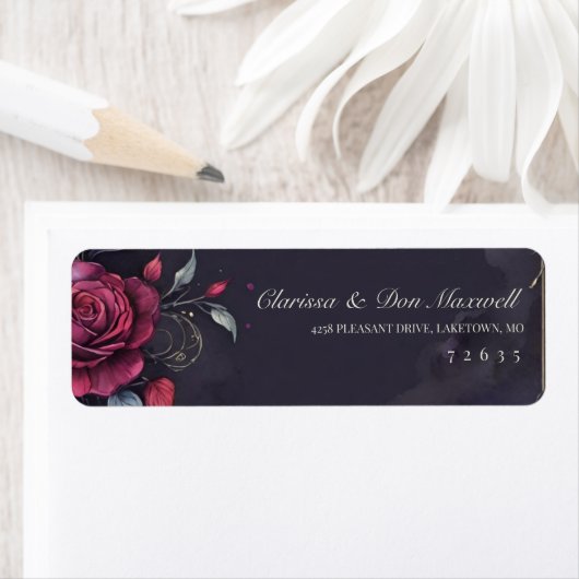 Étiquette Red Rose Purple Gothic Boho Dark Return Address (En situation)