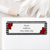 Étiquette Red Roses Silver Black Strips Adresse (En situation)