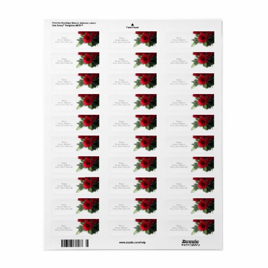 Étiquette Red Roses Vignette (Feuille entière)