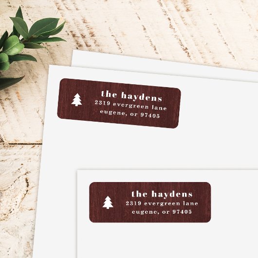 Étiquette Red Rustic Tree Woodgrain Return Address Label