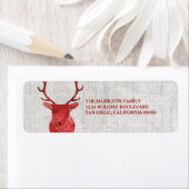 Étiquette Red Rustic Watercolor Deer Holiday (En situation)