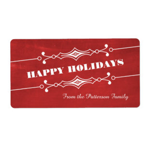 Étiquette Red Slanted Chalkboard Holiday Labels
