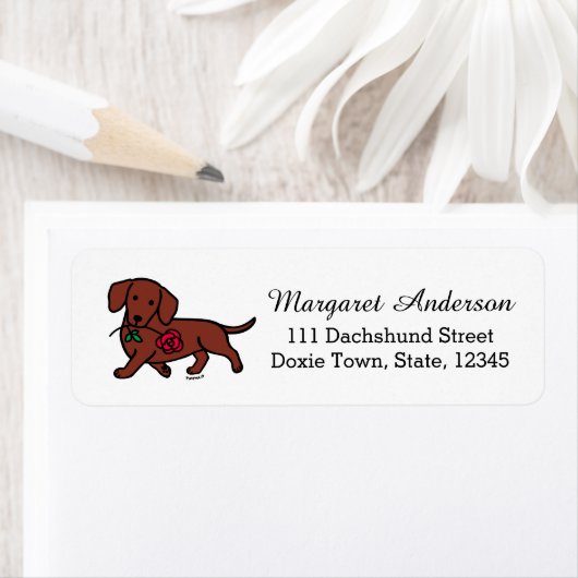 Étiquette Red Smooth Haired Dachshund Rose (En situation)