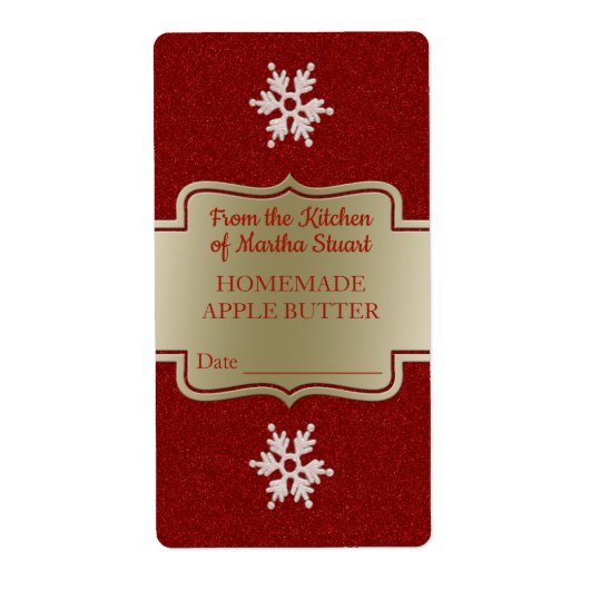 Étiquette Red Snowflakes Beurre de pomme maison en pot de ca (Devant)