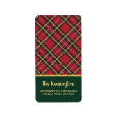 Étiquette Red Tartan Gold Script Holiday Adresse de retour (Devant)