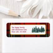 Étiquette Red Tartan Plaid Photo Joyeux Noël (En situation)