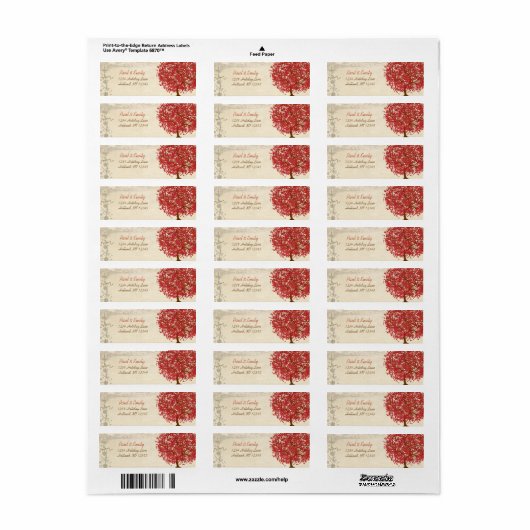 Étiquette Red Tree Distesse Edges Adresse de retour (Feuille entière)
