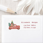 Étiquette Red Truck Pine Tree présente Joyeux Noël (En situation)