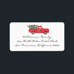 Étiquette Red Truck Tree Christmas Retourner l'adresse<br><div class="desc">Cette saison des Fêtes crée vos propres étiquettes de retour de Noël pour camions rouges vintages. Merveilleux camion rouge vintage transportant un arbre de Noël. Ajoutez votre nom et votre adresse. Il vous suffit d'appliquer un étiquette à vos cartes de fin de année pour créer un look merveilleux et gagner...</div>