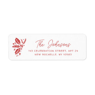 Étiquette Red Vintage Holly Christmas Holiday Adresse de ret