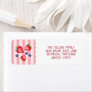 Étiquette Red Watercolor Straberry Blueberry Adresse de reto