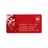 Étiquette Red & White Bamboo Feuille Adresse du Mariage chin (Devant)