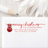 Étiquette Red White Bauble Joyeux Noël Adresse de retour (En situation)