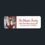 Étiquette Red White Christmas Ajouter VOTRE PHOTO Retour Adr<br><div class="desc">Étiquettes de retour élégant et classe pour Noël (Noël) Cartes de voeux / enveloppes de Noël. Ajoutez une photo de famille ou une autre photo. Lettres modernes ROUGES pour nom de famille et adresse. Faux parties scintillant rouge pour ajouter un peu de Christmas Bling! La couleur et la police de...</div>