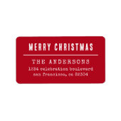 Étiquette Red & White Joyeux Noël Famille Adresse de retour (Devant)