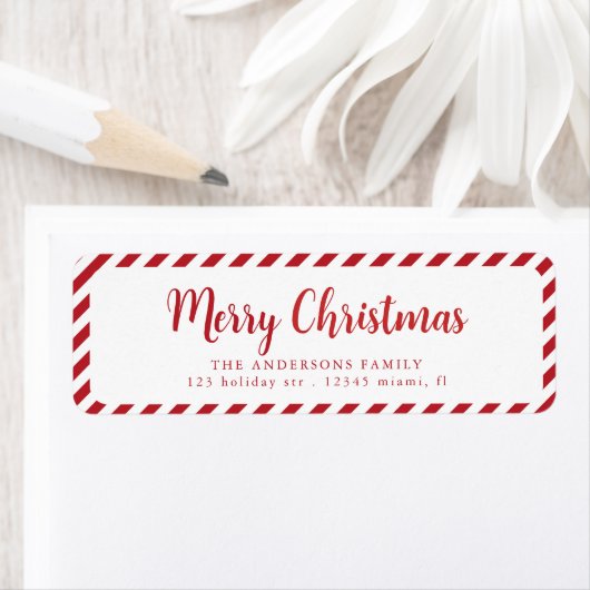 Étiquette Red White Joyeux Noël rayures (En situation)