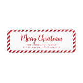 Étiquette Red White Joyeux Noël rayures (Devant)