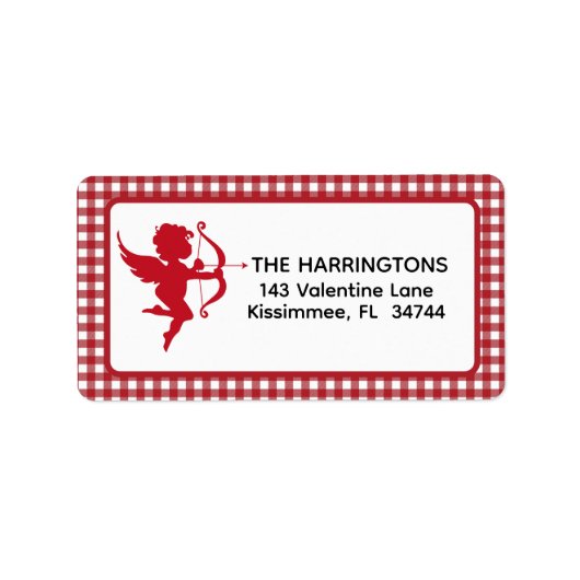 Étiquette Red & White Plaid Gingham Valentine Cupid & Bow (Devant)