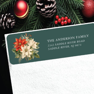 Étiquette Red White Poinsettia Flower Adresse de retour