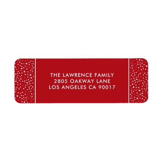 Étiquette Red White Stars Neige Noël Adresse (Devant)