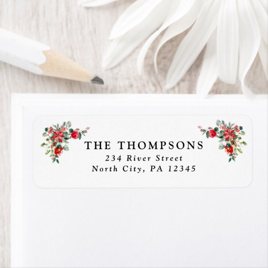 Étiquette Red Winter Flores Holiday Return Adresse Label (En situation)