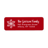 Étiquette Red Winter Snowflake Holiday Adresse de retour (Devant)