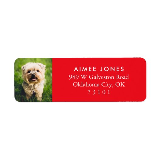 Étiquette Red Your Pet's Photo Custom Return Address Label (Devant)