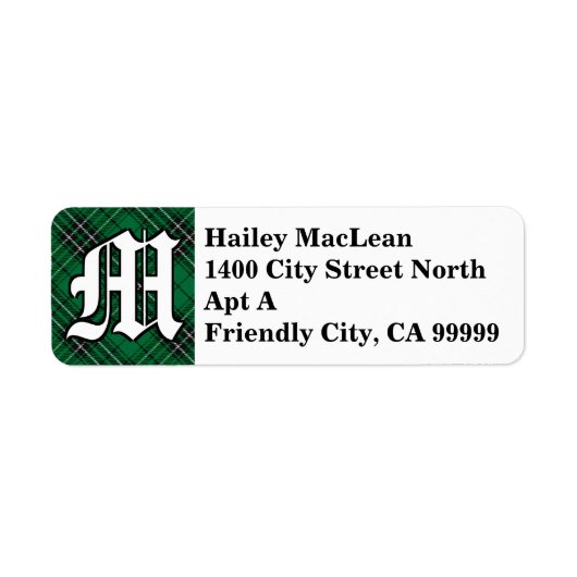 Étiquette Regal Clan MacLean Chasse Tartan Monogramme (Devant)